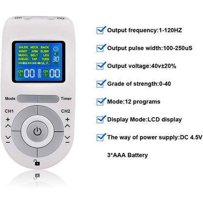 Dispositifs Stimul - Tens Muscle Stimulator 12 Modes With 4 Electrodes For Pain Relief