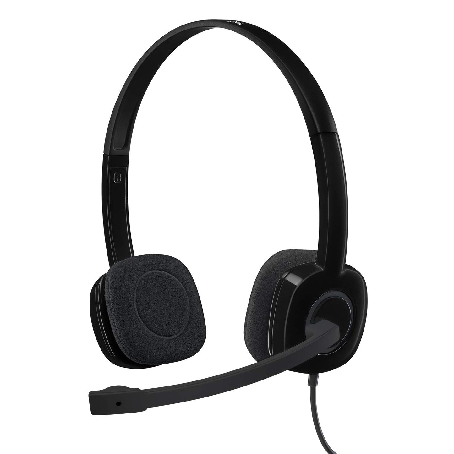 Logitech Stereo Headset H151 in black, featuring on-ear placement and a versatile noise-cancelling boom microphone that can be worn on either side; designed for clear voice and video calls with adjustable headband and foam ear cups for comfort.