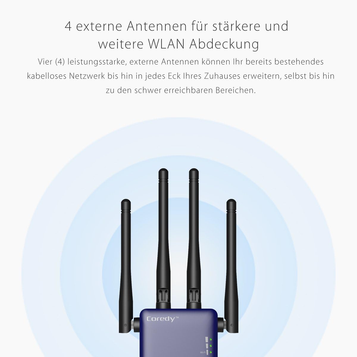 Coredy - Ac1200 Dual Band Wi-Fi Repeater With 2 Lan Ports & 4 External Antennas