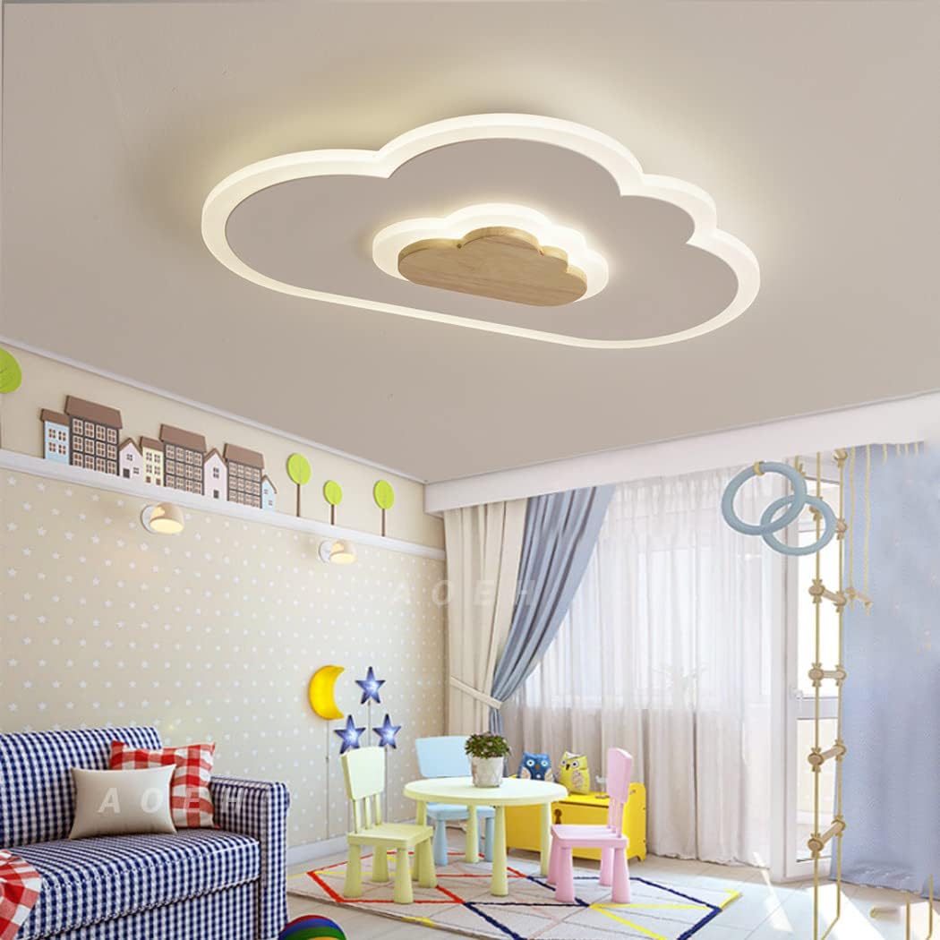 Aoeh - LED Ceiling Light for Children's Room, Wood, Dimmable, Remote Control, 50 cm