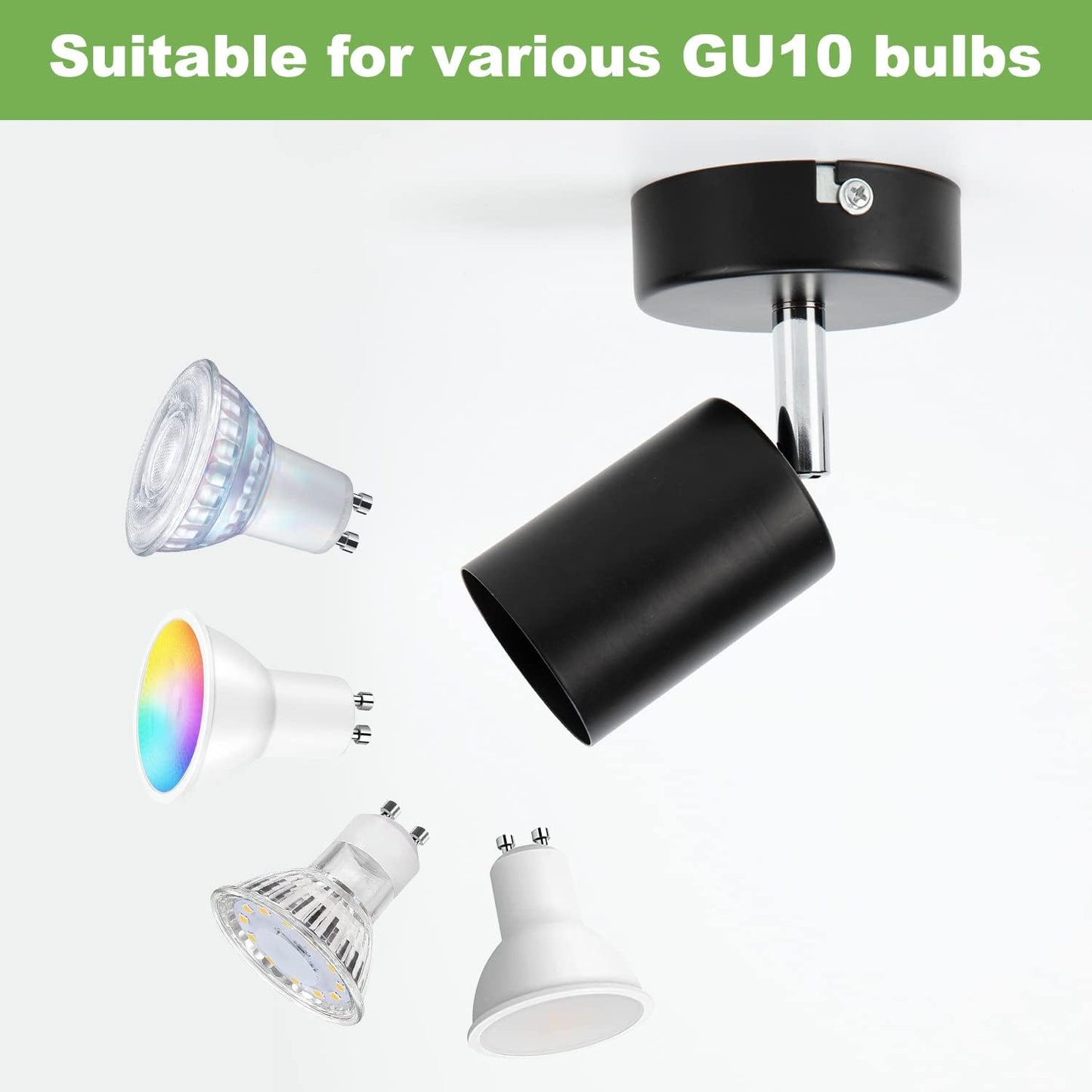 Gr4Tec - Adjustable Spotlights Set, 2 x 6W GU10 Bulbs, Warm White 2700K, LED Ceiling Light