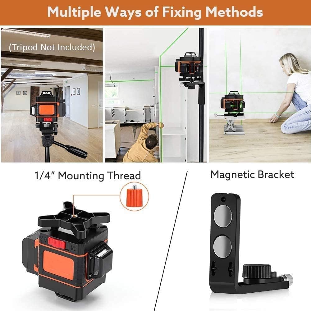 Elikliv - Laser Level Self Leveling 100Ft 4X360 3X360 Green Cross Line Horizontal Vertical Dual-Beam With Integrated Bracket And Remote Control