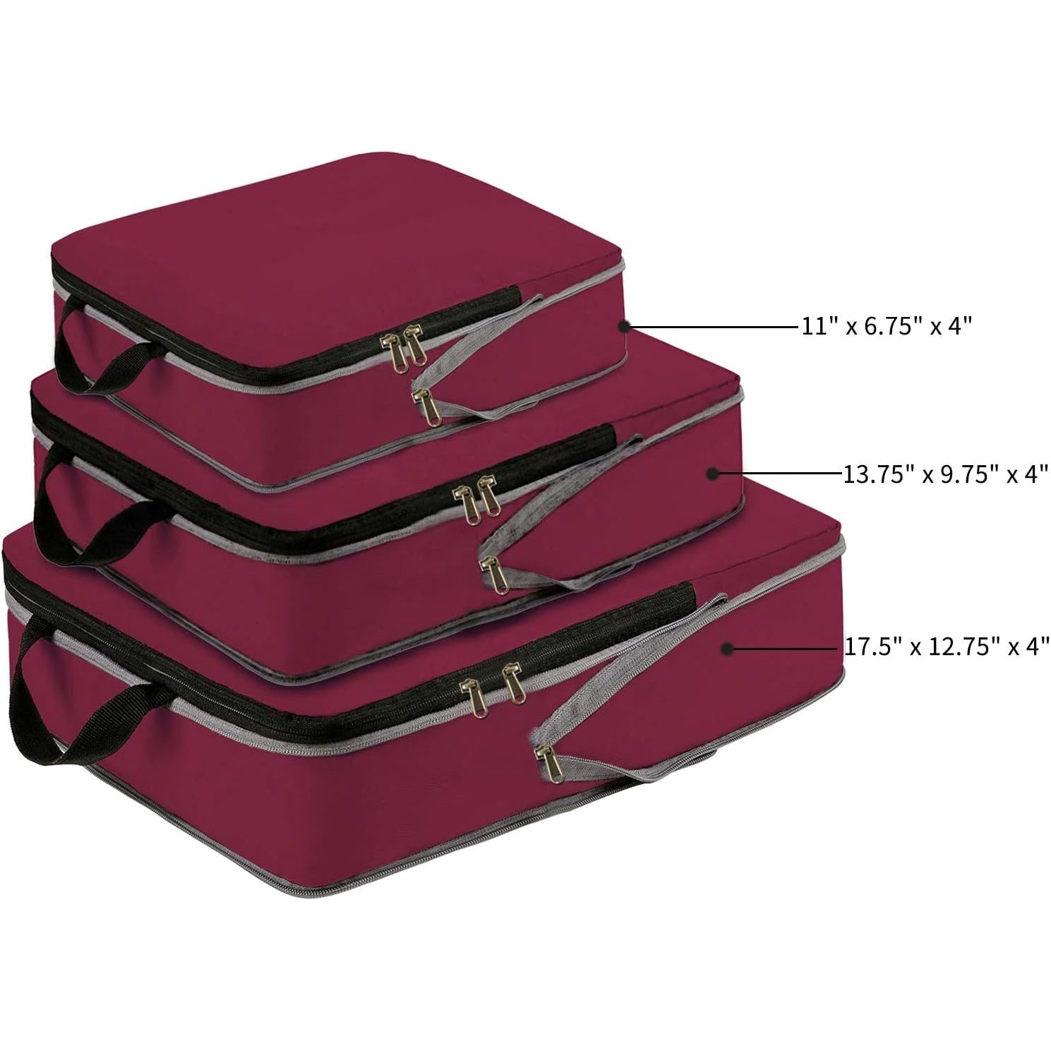 Eono - Compression Packing Cubes Set for Travel - Burgundy, 3-Piece