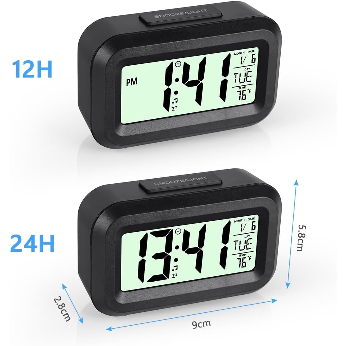 Vicloon - Digital Alarm Clock With LED Display, Snooze, Temperature, Date, Timer (Black)