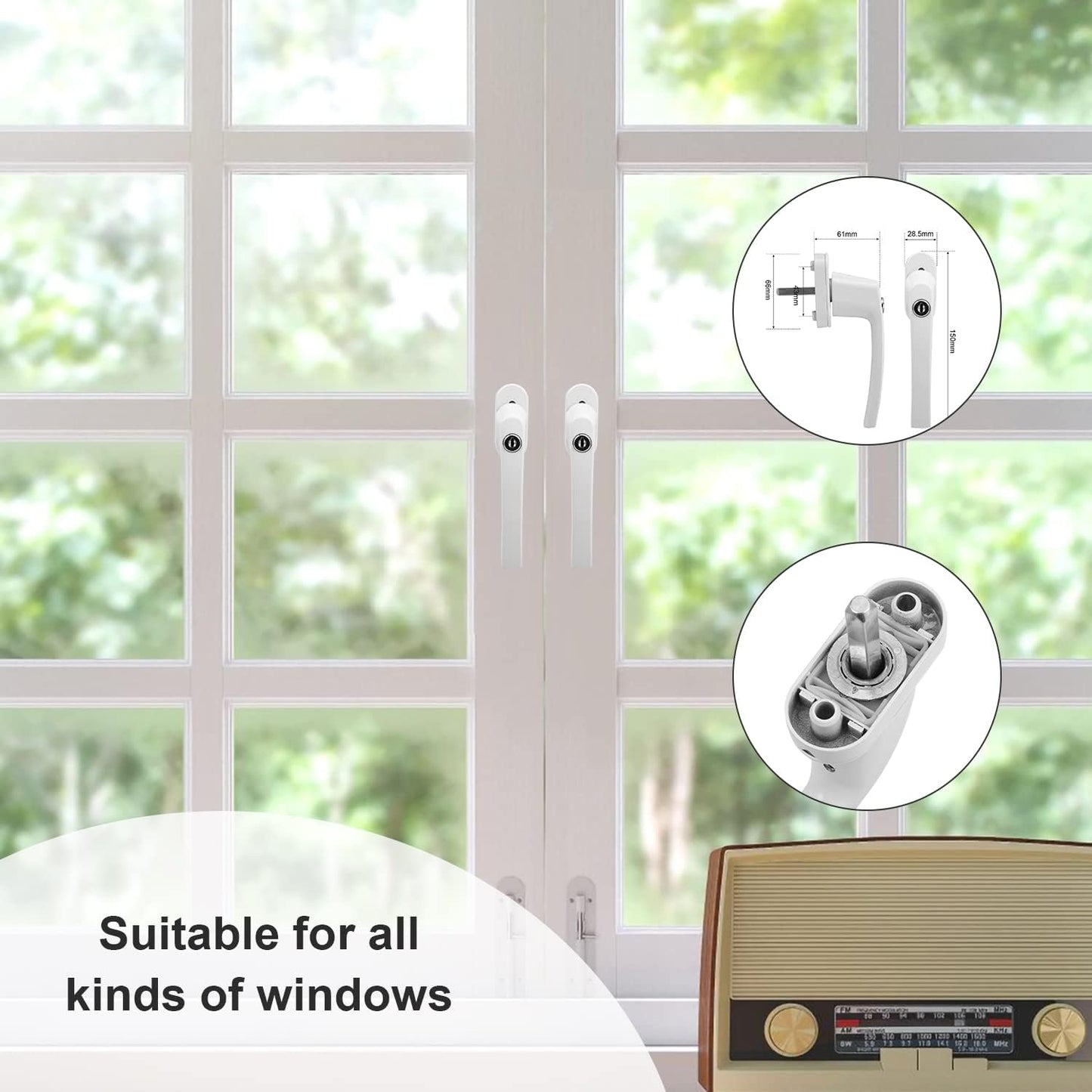 Tubiaz - Lockable Aluminum Window Handles With Child Safety Lock (8 Pcs, White)