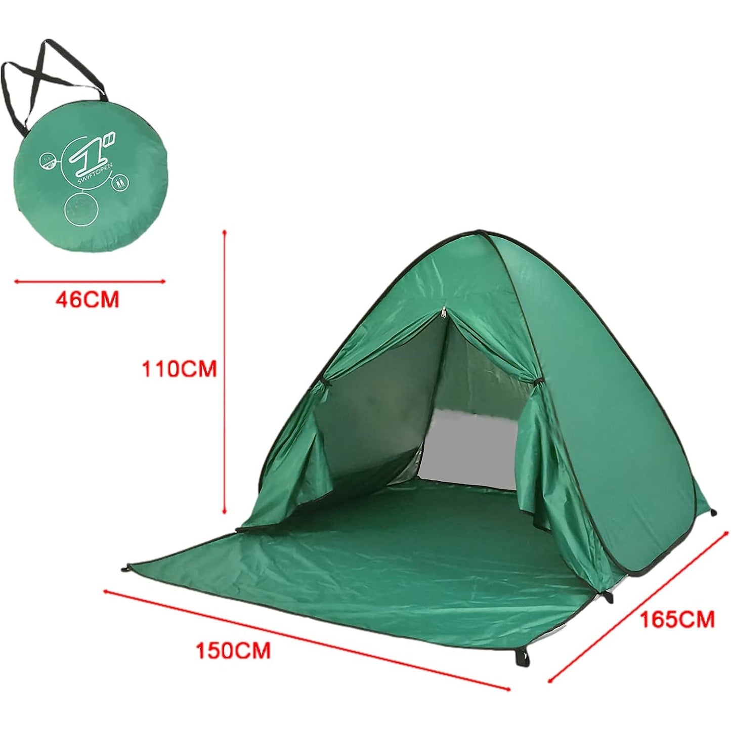 Jamron - UV-Protection Pop-Up Beach Tent With Zipper Door, Green