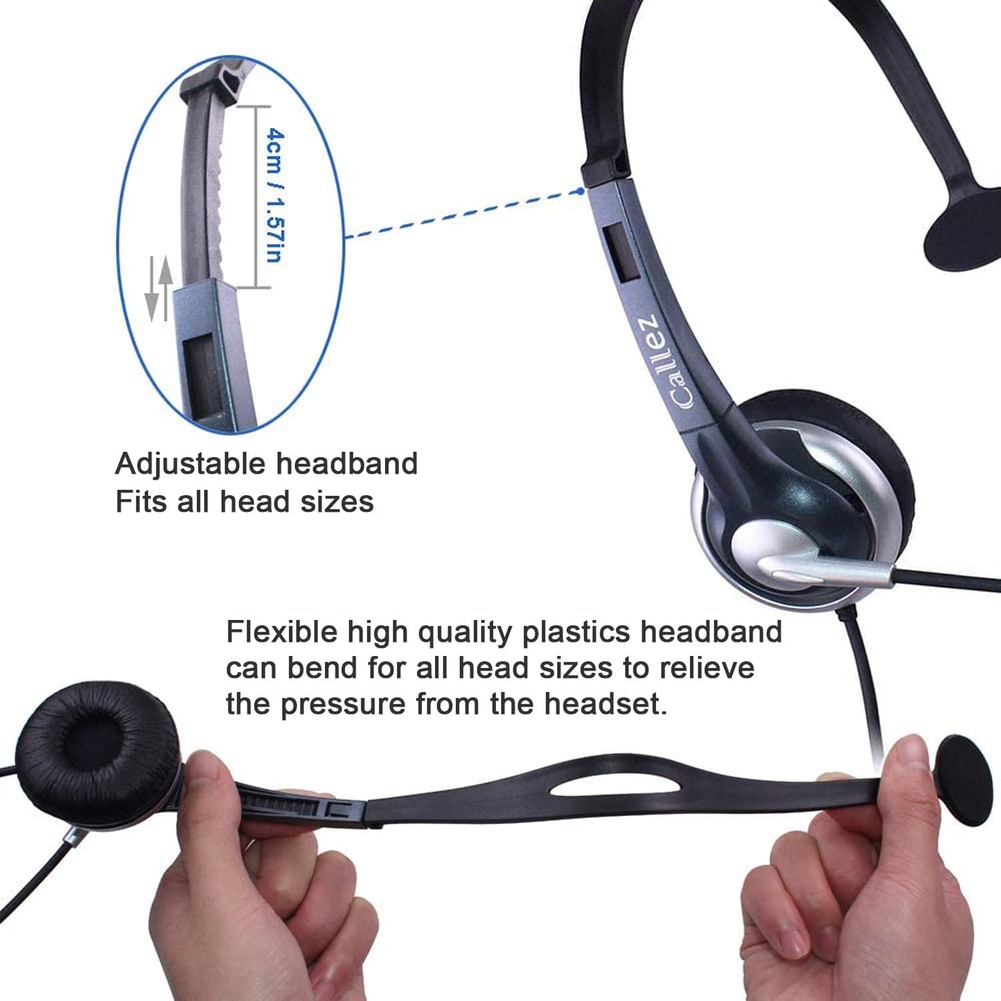 Callez - 3.5mm Mono Headset With Noise Cancelling Mic, Compatible With Smartphones & PC