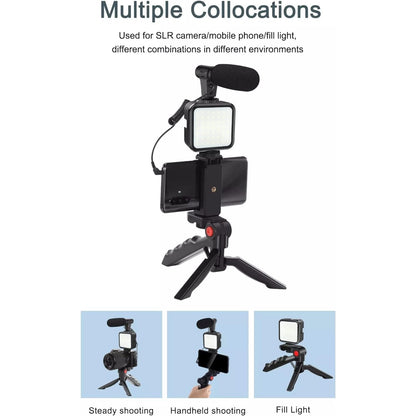 Ay-49 - Video Vlog Tripod Kit With Microphone And Light For Live Broadcast