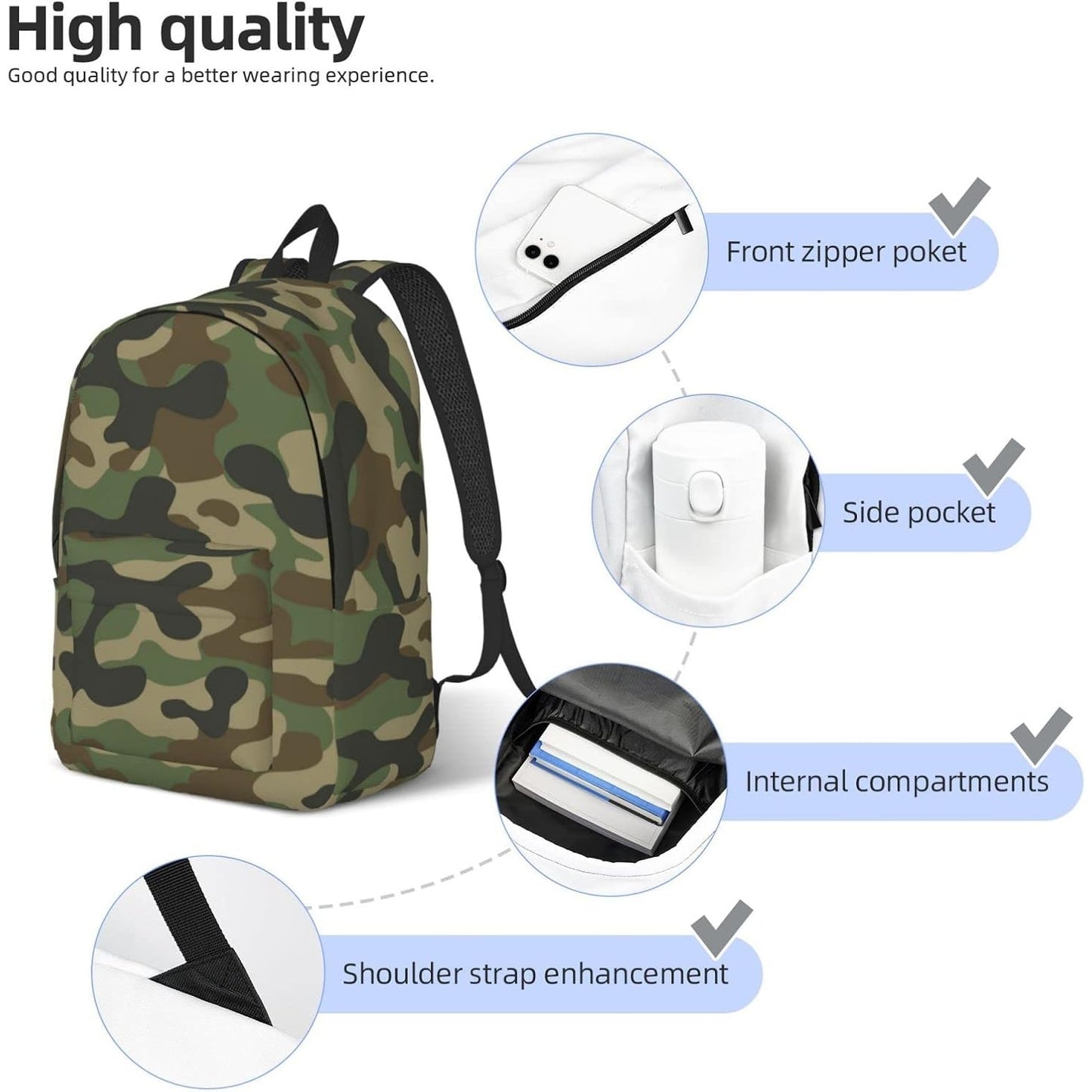 Duduho - Army Camouflage 17.7" Laptop Backpack