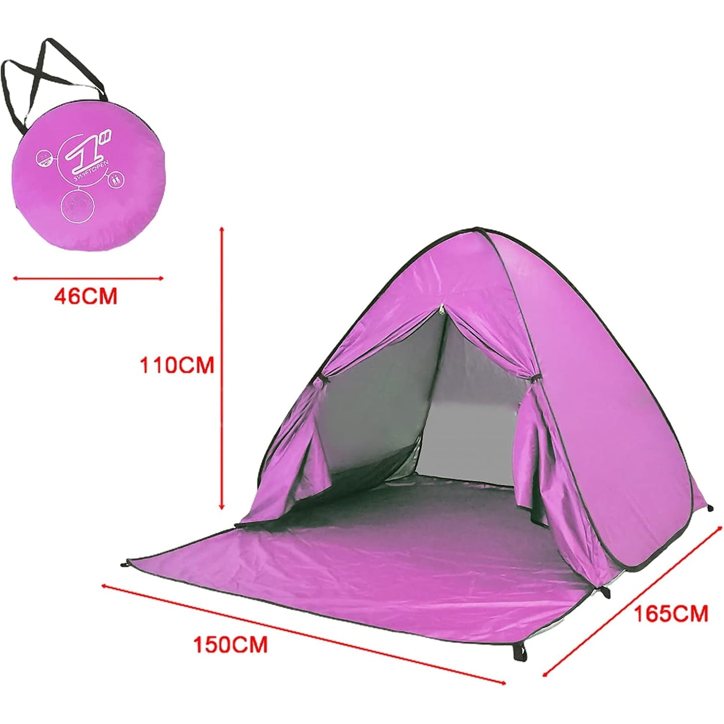 Jamron - UV-Protection Pop-Up Beach Tent With Zipper Door, Purple