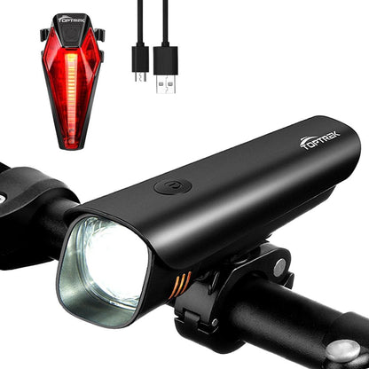 Toptrek - USB Rechargeable Bike Light Set, Front & Rear, Waterproof, Super Bright LED