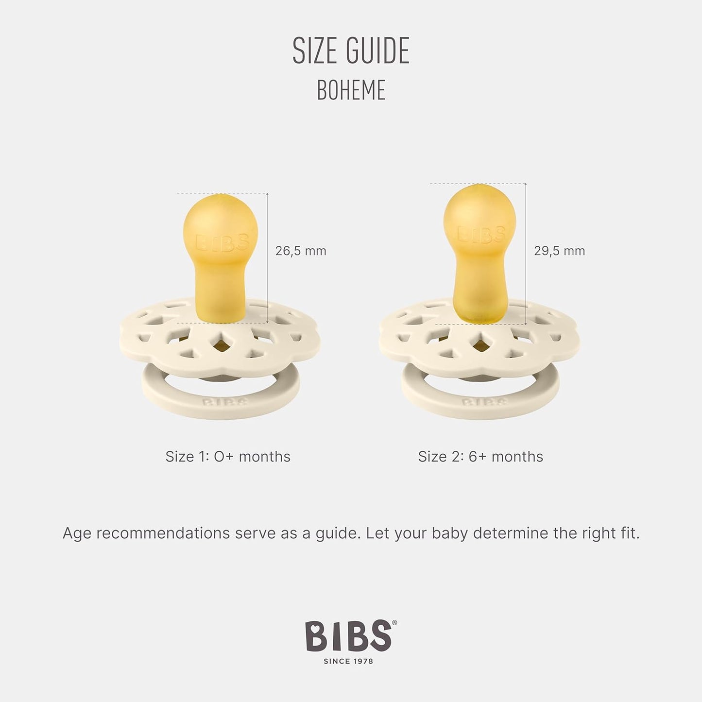 Bibs - Boheme Soother 2-Pack, BPA Free, Round Nipple, Size 1, Ivory/Blossom