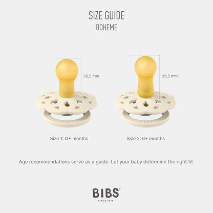 Bibs - Boheme Soother 2-Pack, BPA Free, Round Nipple, Size 1, Ivory/Blossom