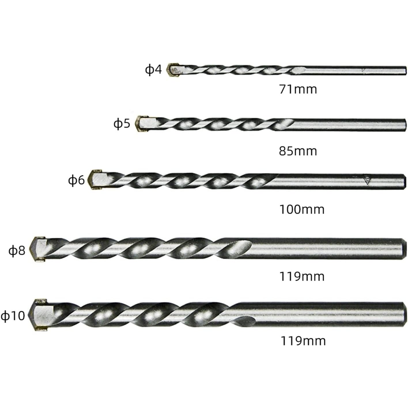 Pjryc - Masonry Drill Bits Set, Tungsten Carbide Tipped, 5Pcs, 4-10mm