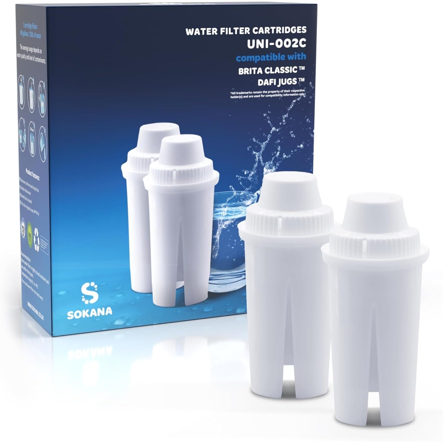 Sokana - 2 Filters Replacement for Brita Classic Dafi Classic Compatible Water Filter Jug