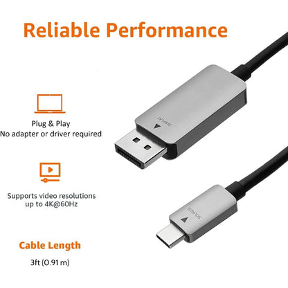 Amazon - Basics Aluminum USB-C to DisplayPort Cable, 3-Foot