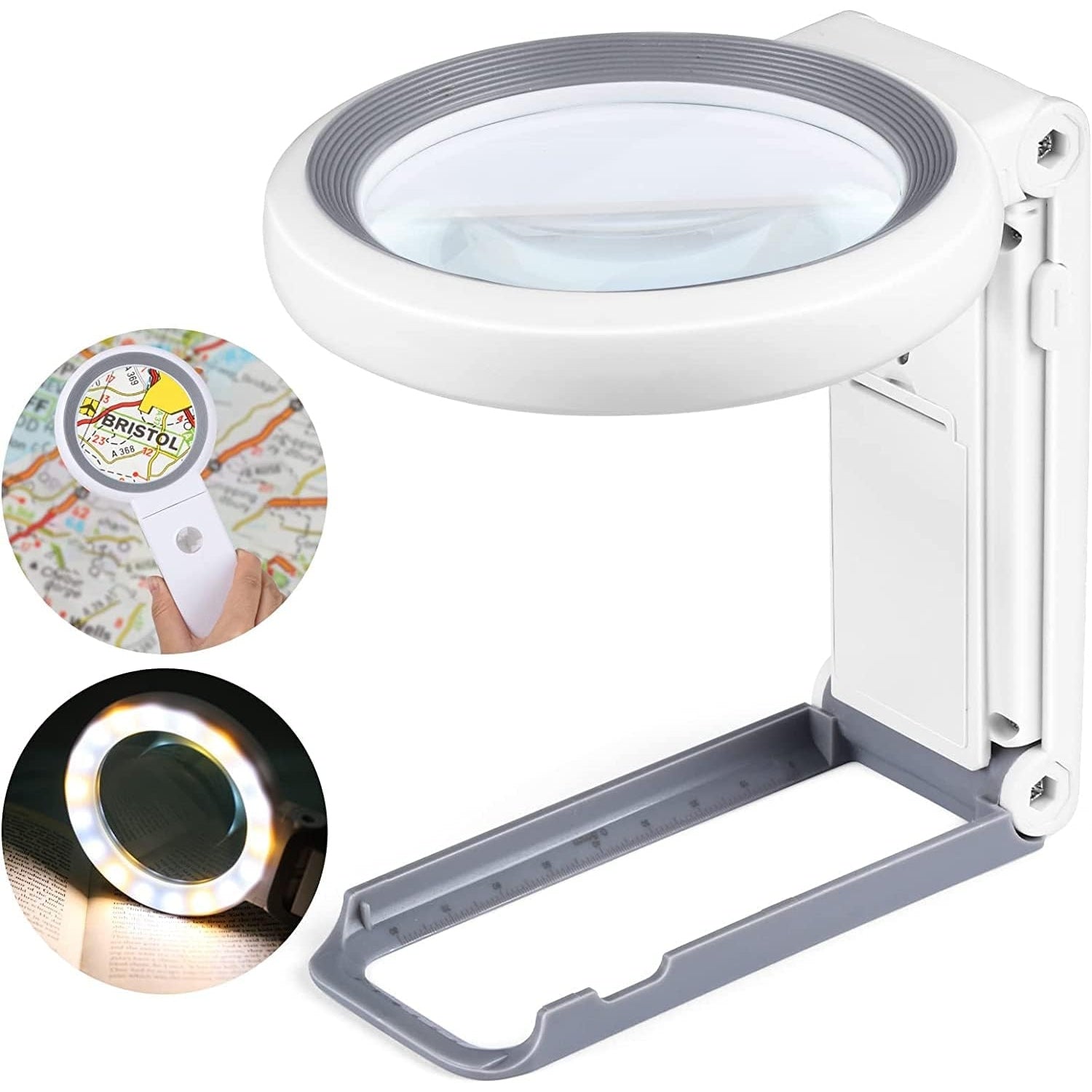 Bvspa - Portable Foldable LED Magnifying Glass With Optical Glass Lens