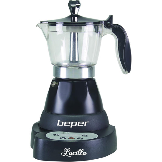 Beper - Lucilla Programmable 3-Cup Aluminum Coffee Maker, Black