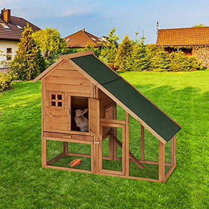 Relaxdays - Outdoor Rabbit Hutch Enclosure for Small Animals, 120 x 140 x 68.5 cm