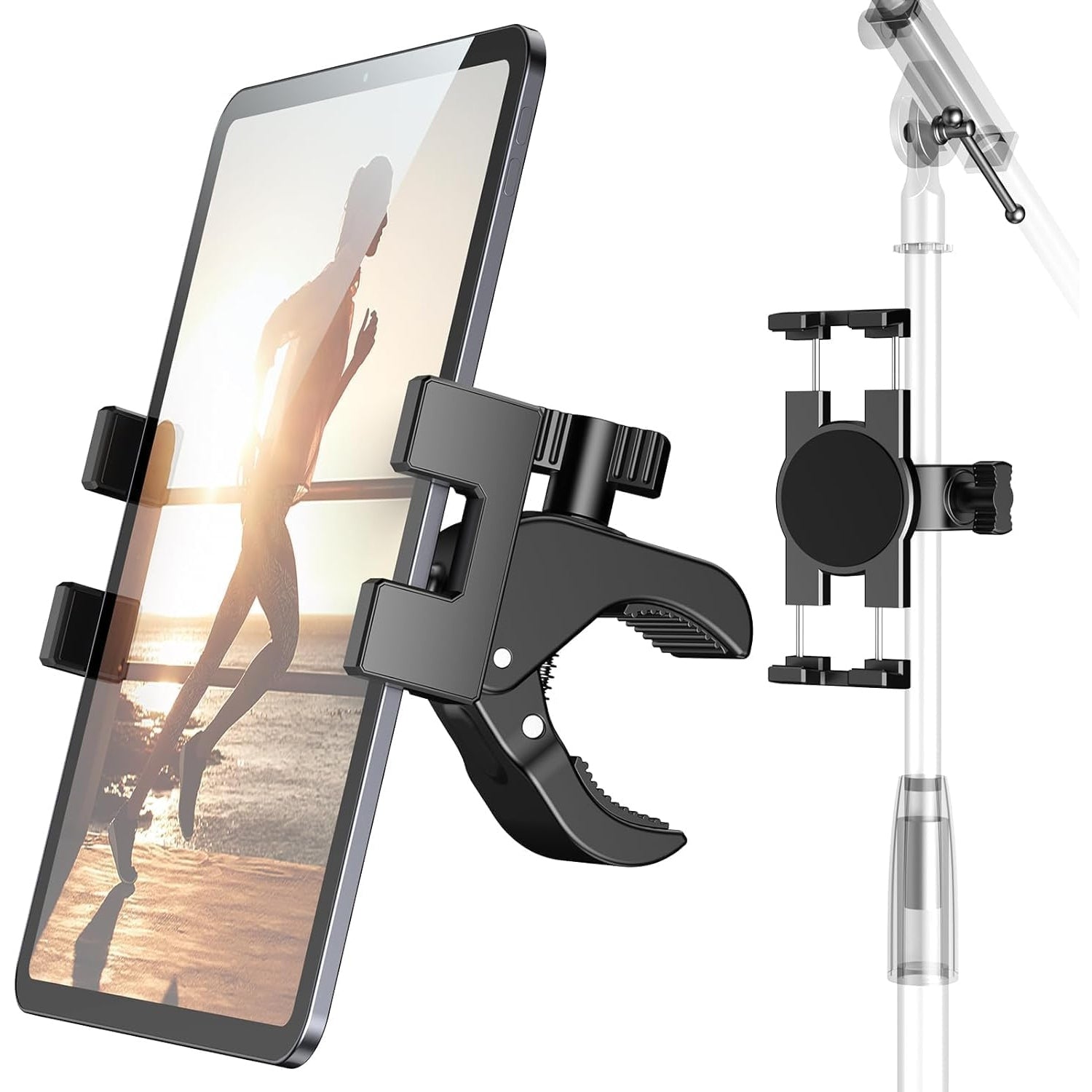 Romhaus - iPad Clamp Mount, Tablet Holder for Treadmill, Mic Stand, Stroller, Exercise Bike