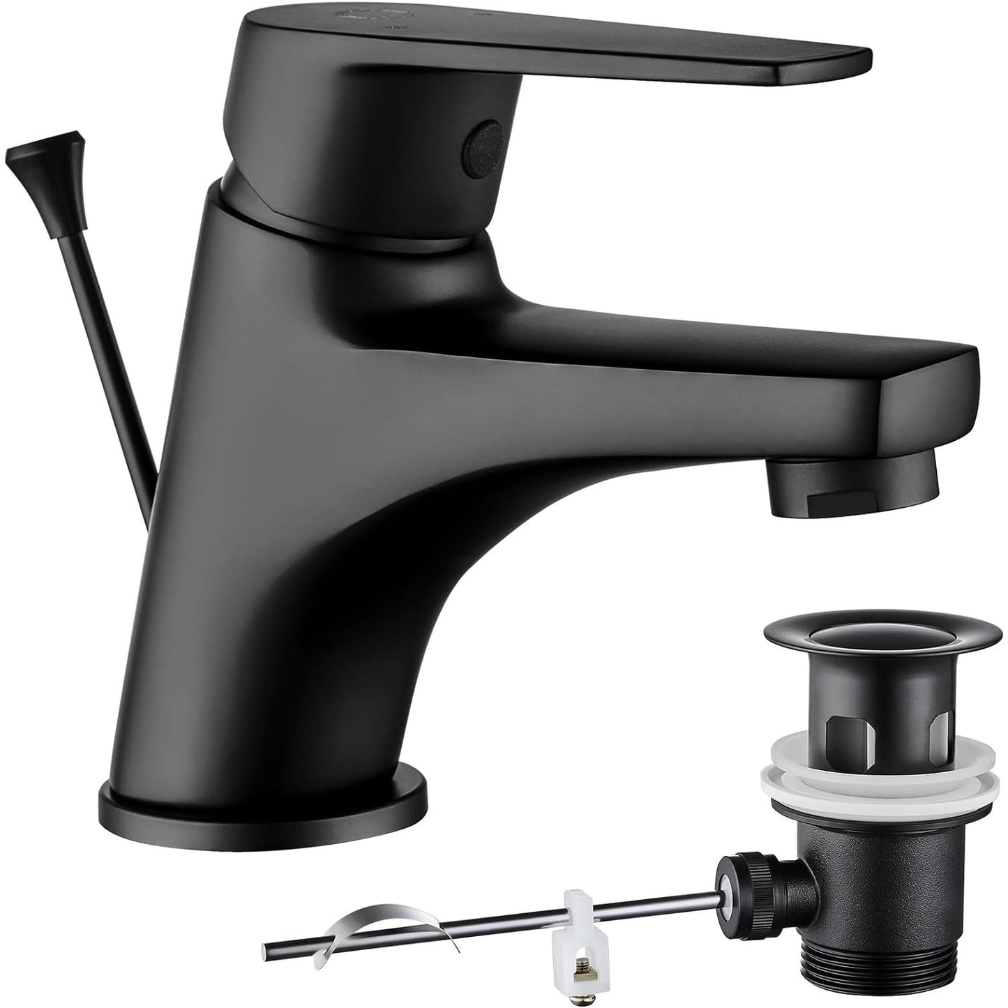 Cecipa - Black Bathroom Tap With Pull Rod & Drain Fitting