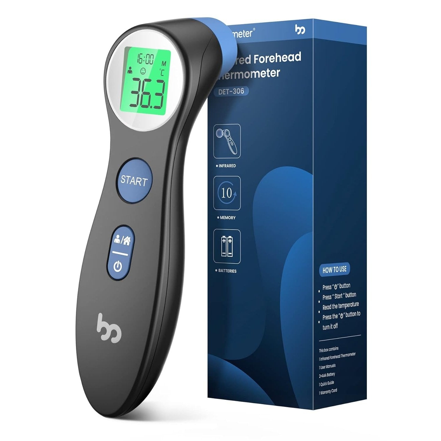 Joytech Healthcare Co. - Contactless Infrared Forehead Thermometer, Instant Accurate Reading, Black