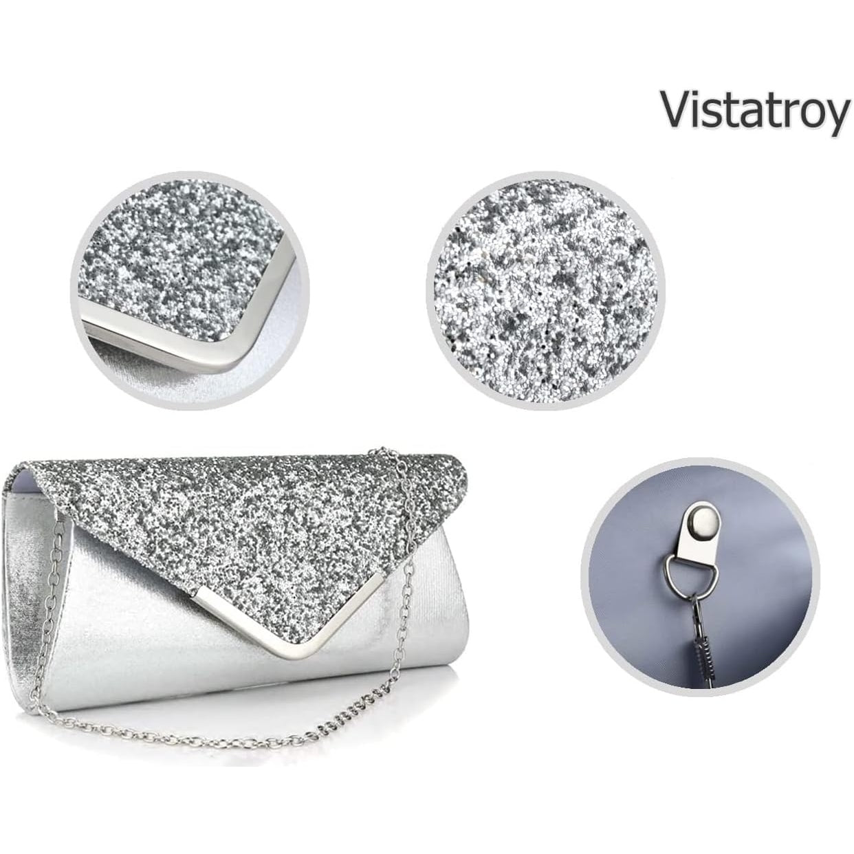 Vistatroy - Women Glitter Sequins Evening Clutch, Silver