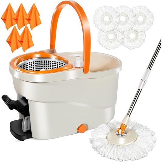 Mastertop - Spin Mop And Bucket With Wringer Set, Easy Wring Foot Pedal, 5 Refills