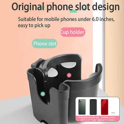 Generic - Stroller Cup Holder 2-in-1 Phone & Bottle Holder with Anti-Slip Pad