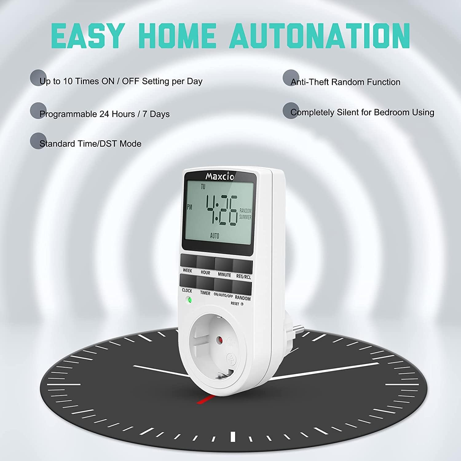 Maxcio - Digital Timer Socket With 10 Weekly Programs (16A/3680W)