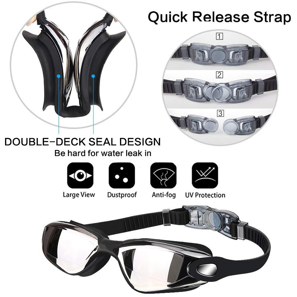 Conquer - Mirrored Swimming Goggles, 3 Sizes, Anti-Fog, UV Protection