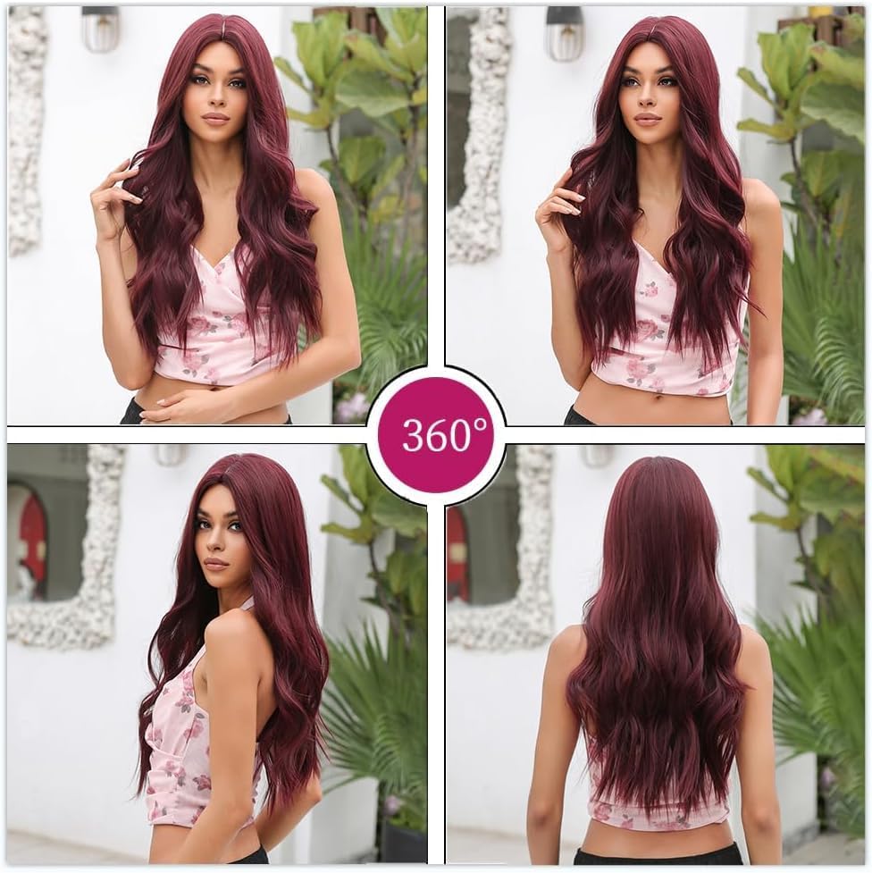 Esmee - Long Burgundy Wavy Synthetic Heat-Resistant Wig