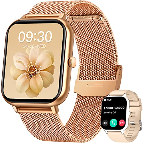 Reloj inteligente para mujer de 1.83 pulgadas con funciones de rastreo de ejercicios, monitor de presión arterial y oxígeno en sangre, compatible con dispositivos Android e iOS, que permite realizar y recibir llamadas a través de Bluetooth.