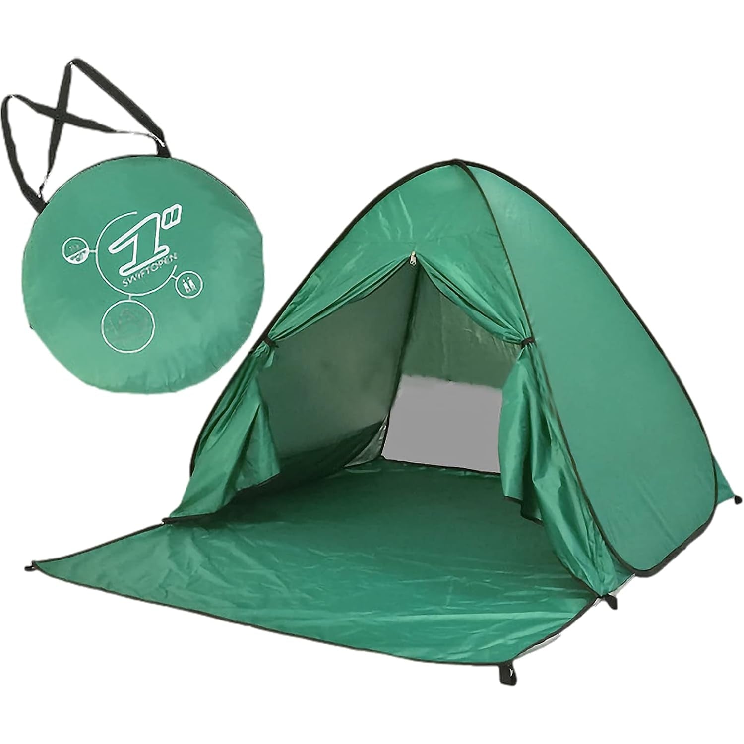 Jamron - UV-Protection Pop-Up Beach Tent With Zipper Door, Green