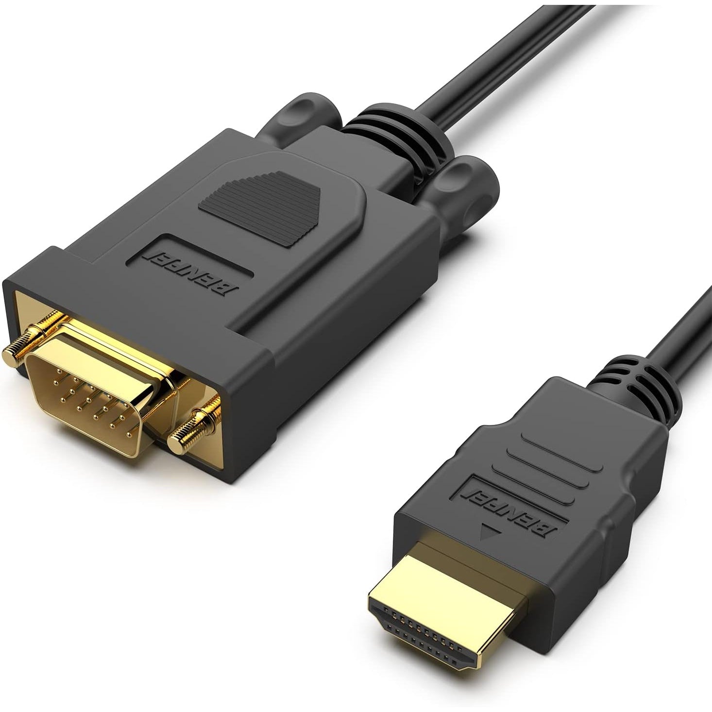 Benfei - HDMI to VGA Gold-Plated 6ft Cable (Male to Male) for PC, Monitor, Projector