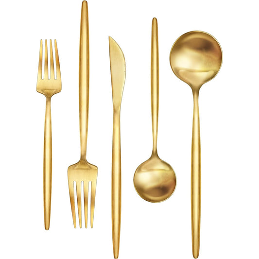 Ewfen - 60-Piece Gold Silverware Set For 12, Stainless Steel Flatware