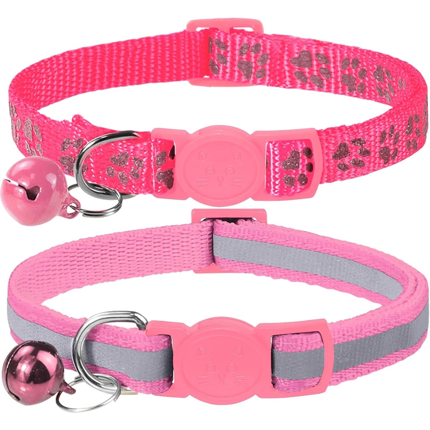 Taglory - Reflective Breakaway Cat Collar With Bells, 2 Pack, Adjustable, Pink