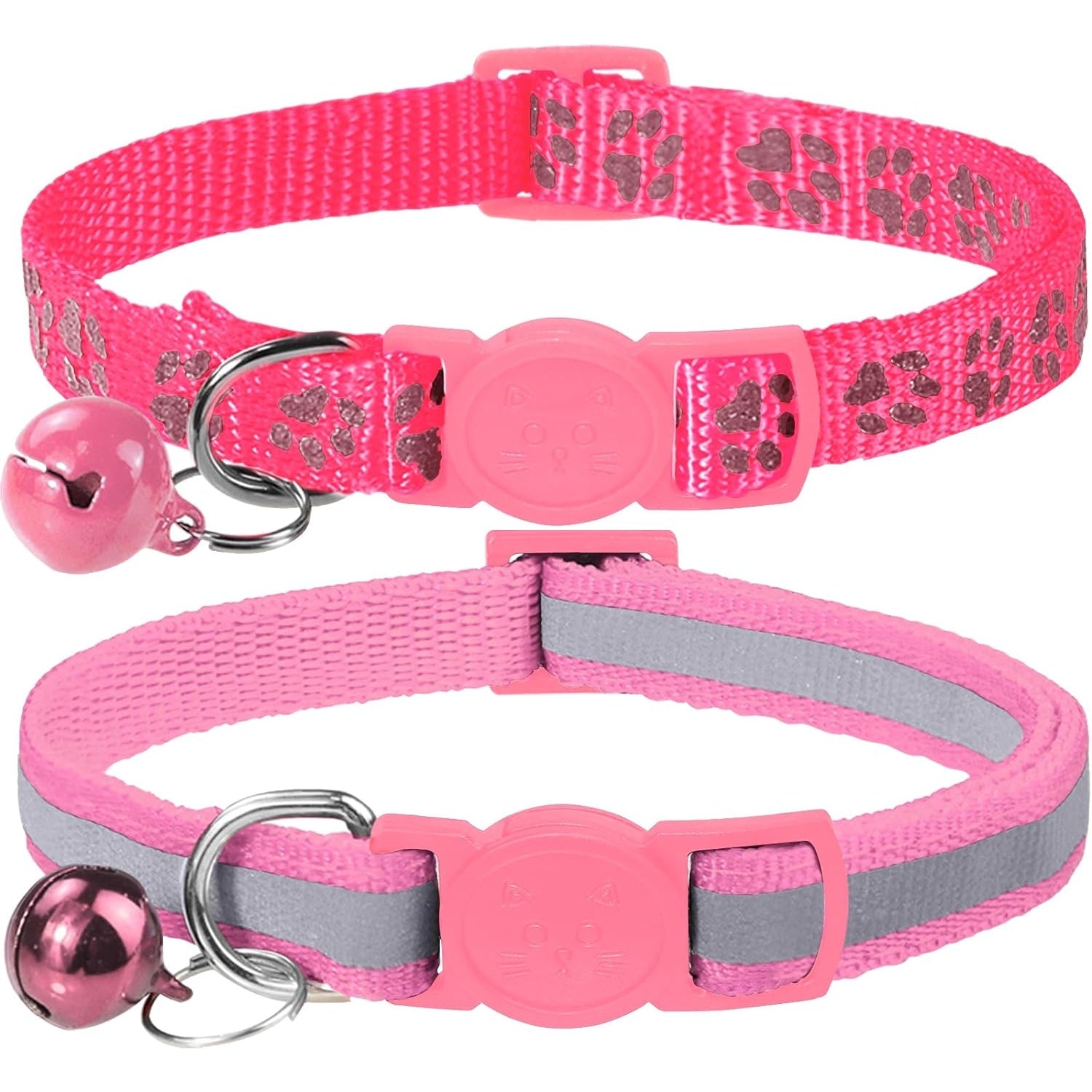 Taglory - Reflective Breakaway Cat Collar With Bells, 2 Pack, Adjustable, Pink