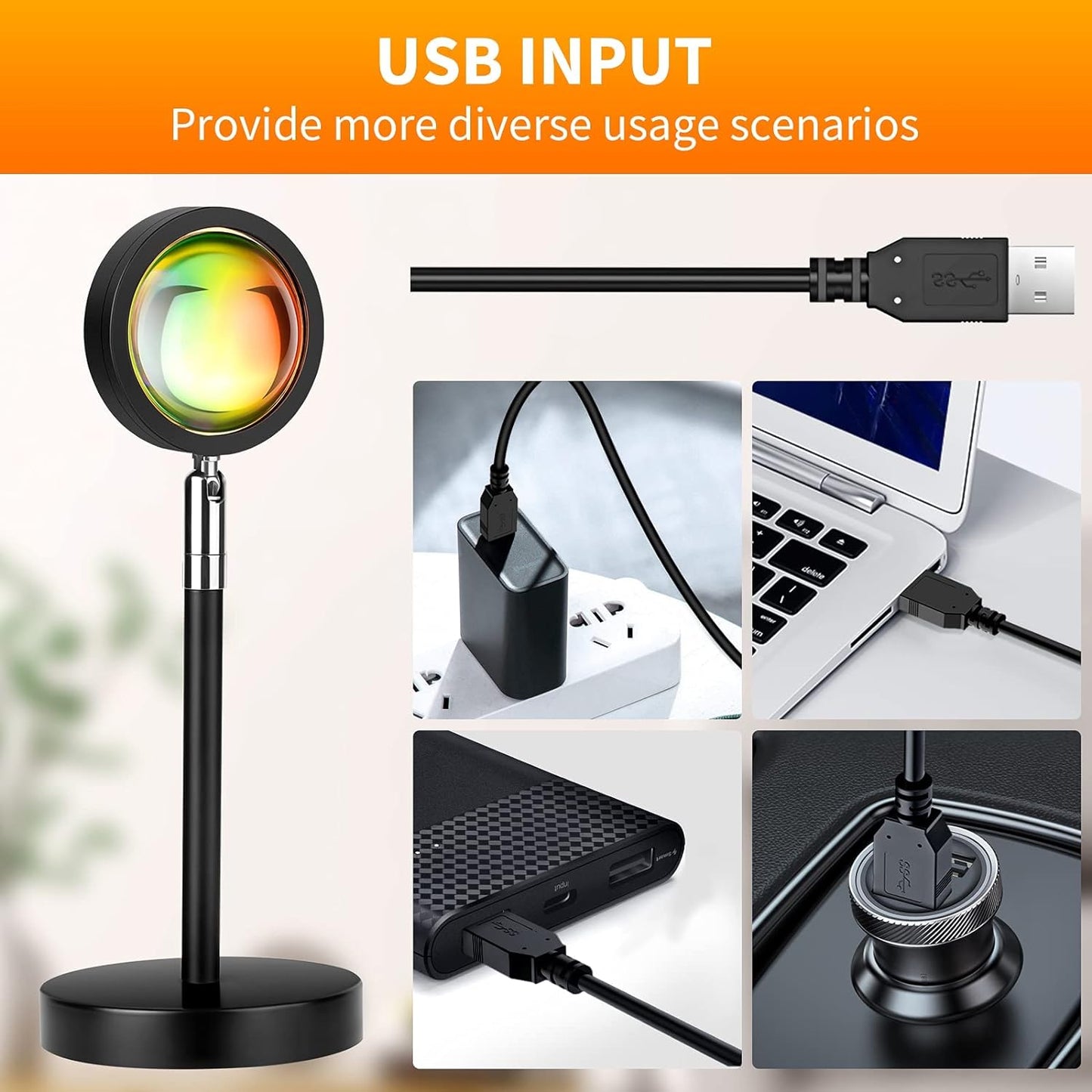 Damahou - 4-in-1 Sunset Lamp 10W 360Â° Rotation USB Projector for Home Decor