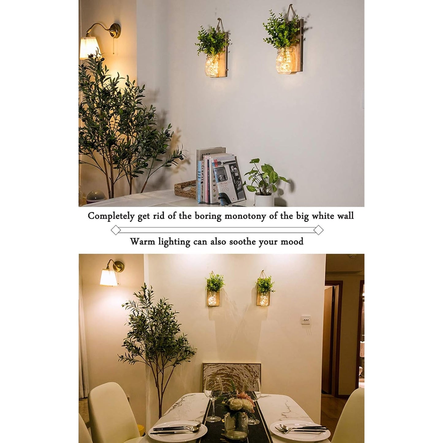 Ding Sheng Bo Co., Ltd. - Mason Jar Lights With Remote, Rustic Wall Decor (2Pcs, Warm Light)