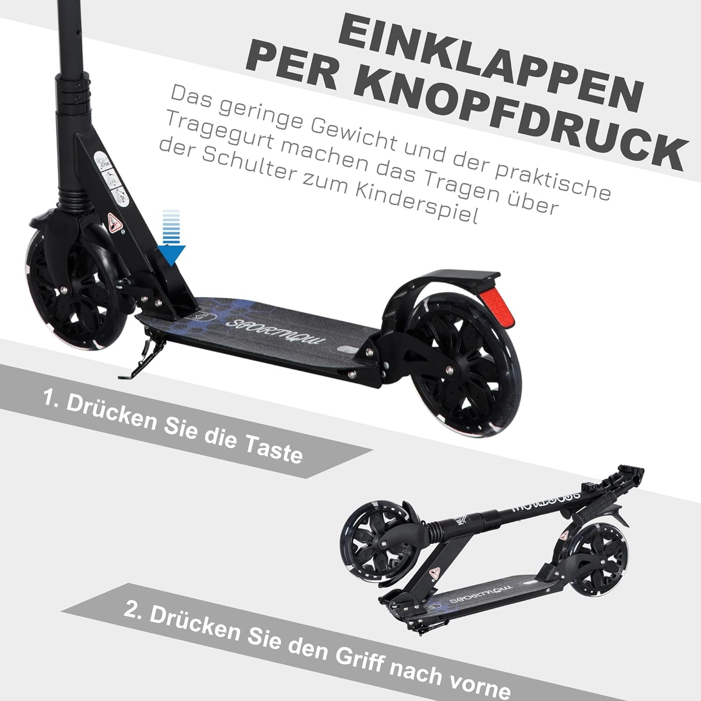 Mh Handel Gmbh - Homcom Adjustable Kick Scooter with Shock Absorber System, Black