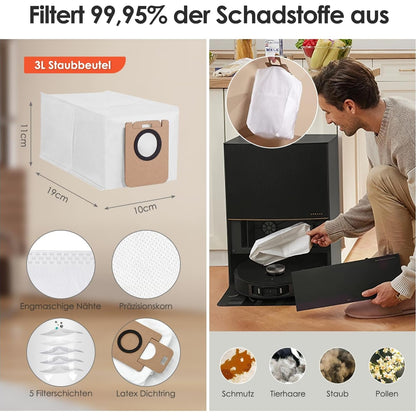 Dreame - L20 Ultra Complete Zubehörset: 4 Mopp Pads, 6 Staubbeutel, 1 Hauptbürste, 2 Filter, 2 Seitenbürsten