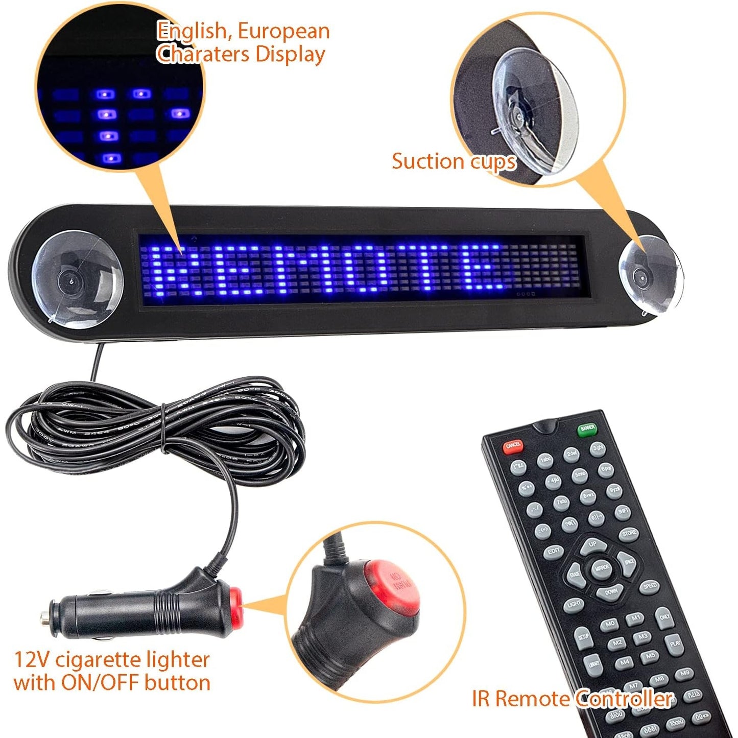 Leadleds - Remote Programmable LED Car Sign, Scrolling Message Board (Blue)