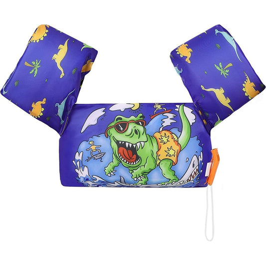 Moko - Kids Swim Arm Band 20-50Lbs, Blue Surfing Dinosaur