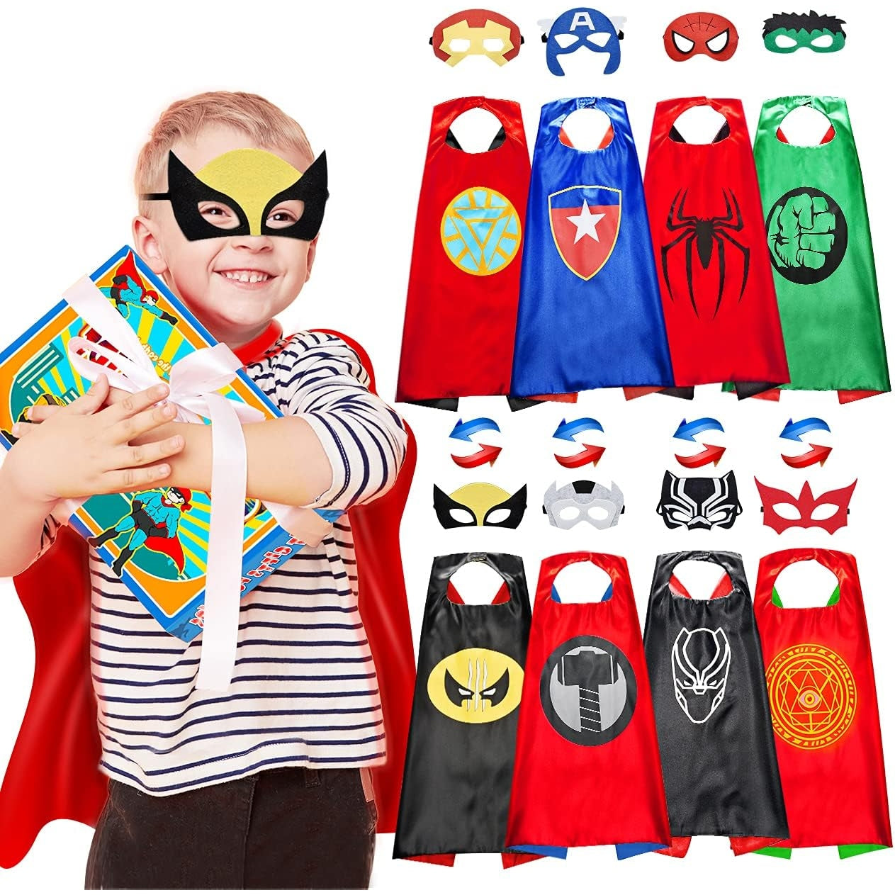 Roko - Superhero Capes For Kids, Double-Sided, 8 Heroes