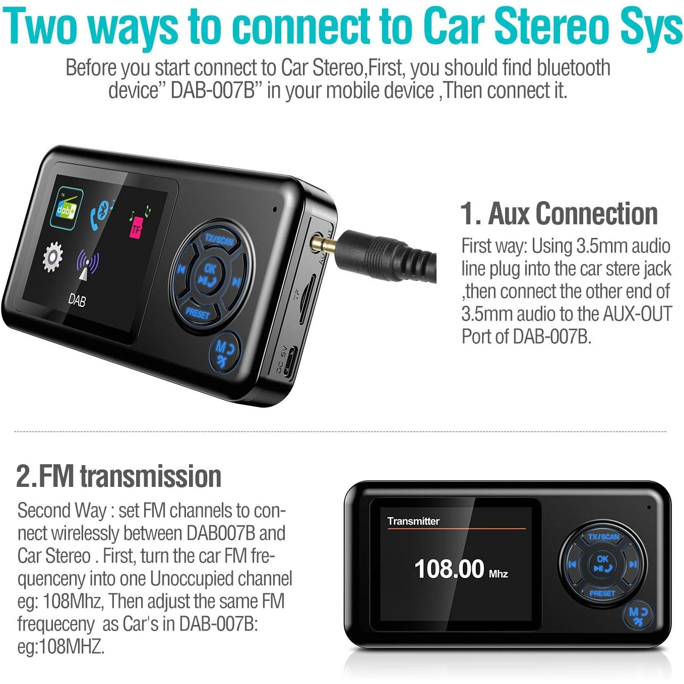 Angmno - Dab-007B Bluetooth Car Radio Kit With MP3 Player & Color Screen