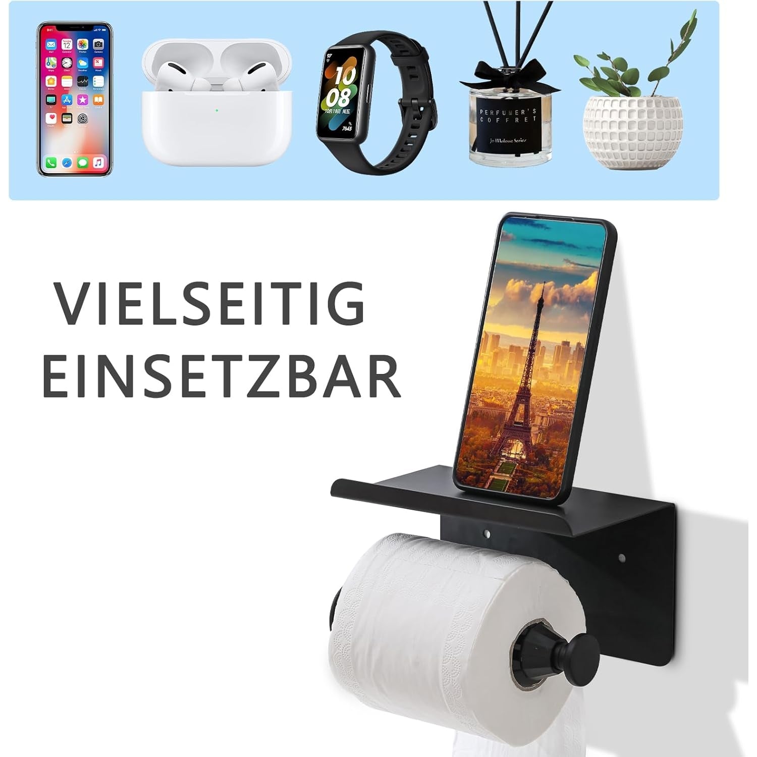 No Drilling - Stainless Steel Toilet Roll Holder With Shelf