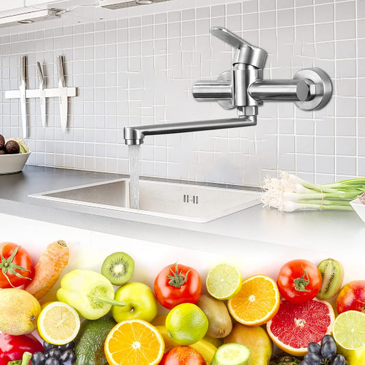 Woqlibe - Wall Kitchen Tap 304 Stainless Steel 360° Rotatable Mixer G1/2