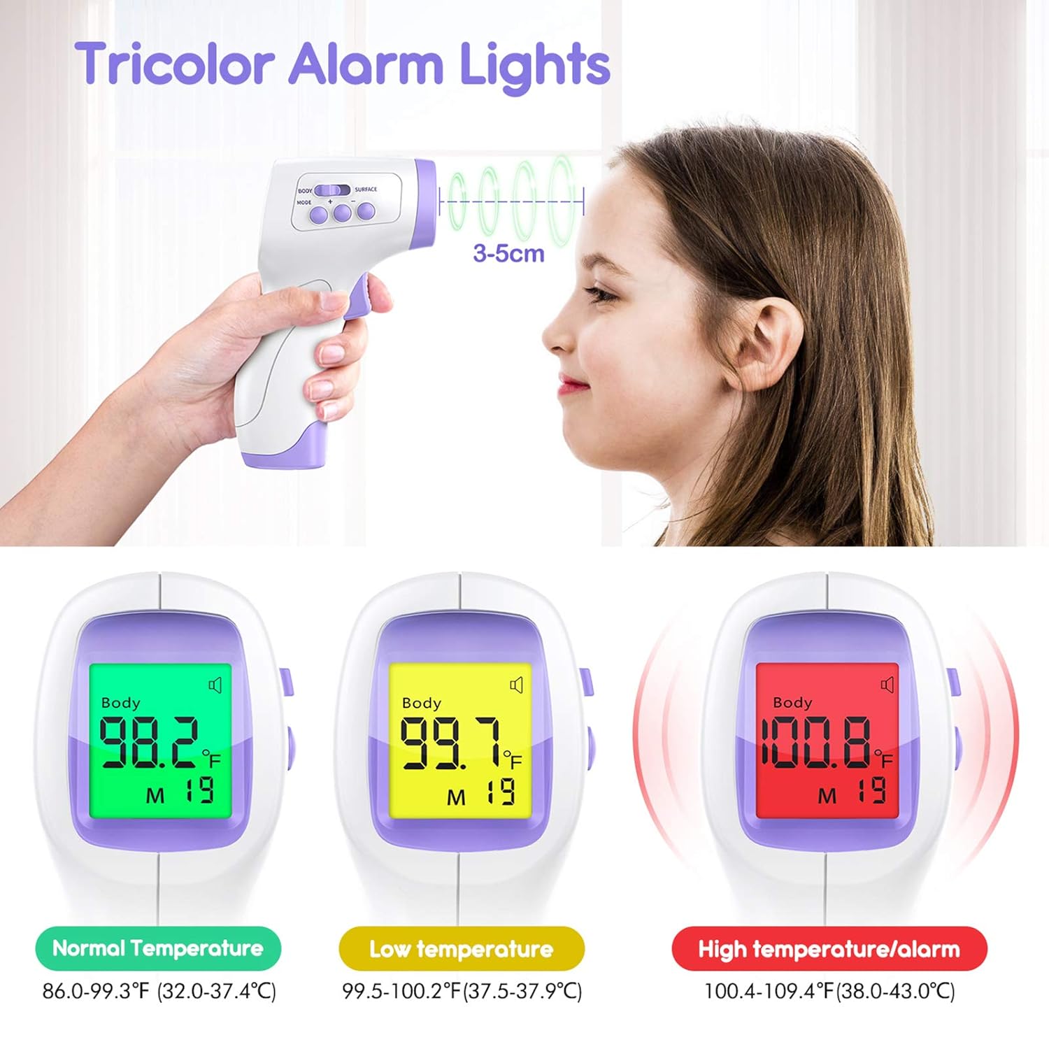 Kkmier - No Touch Forehead Thermometer, Digital, Fever Alarm, Instant Reading