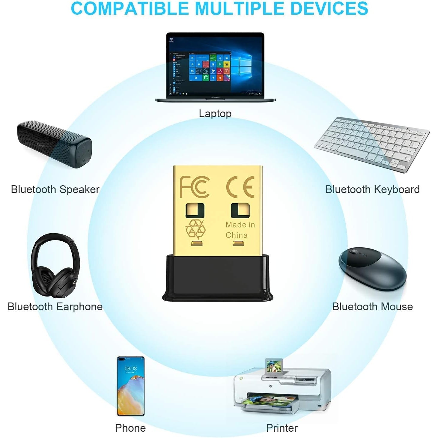 1Mii - Miilink USB Bluetooth 5.0 Adapter for Mouse, Keyboard, Printer, Headset, Speaker